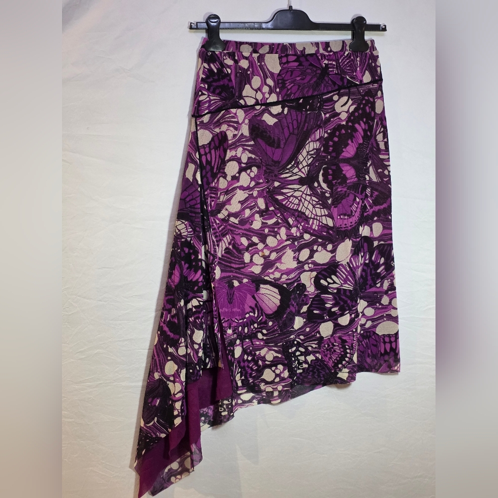 Jean Paul Gaultier Maille Purple Butterfly Print Asymmetrical Midi Skirt (NWOT)